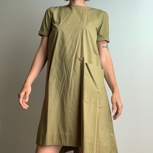 COS hazel colored dress with asymmetrical details